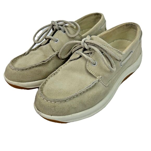 Lands' End Shoes - Lands End Boat Shoes Women's 7B Beige Leather Cushioned Insole Casual Slip On